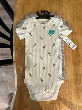 NEW Carter's Cream Giraffe Ribbed Baby One-Piece (3-Pack)